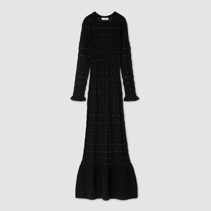 Clemence Rhinestone Knit Maxi Dress Black