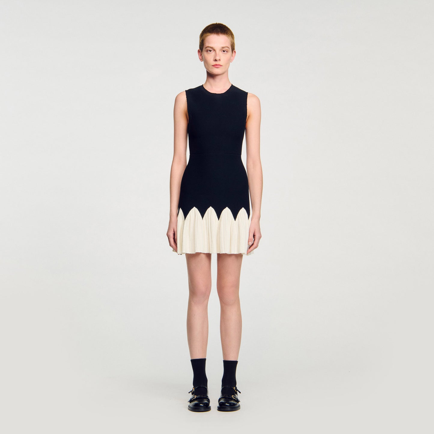 Cassie Two-Tone Short Knit Dress Black / Ecru