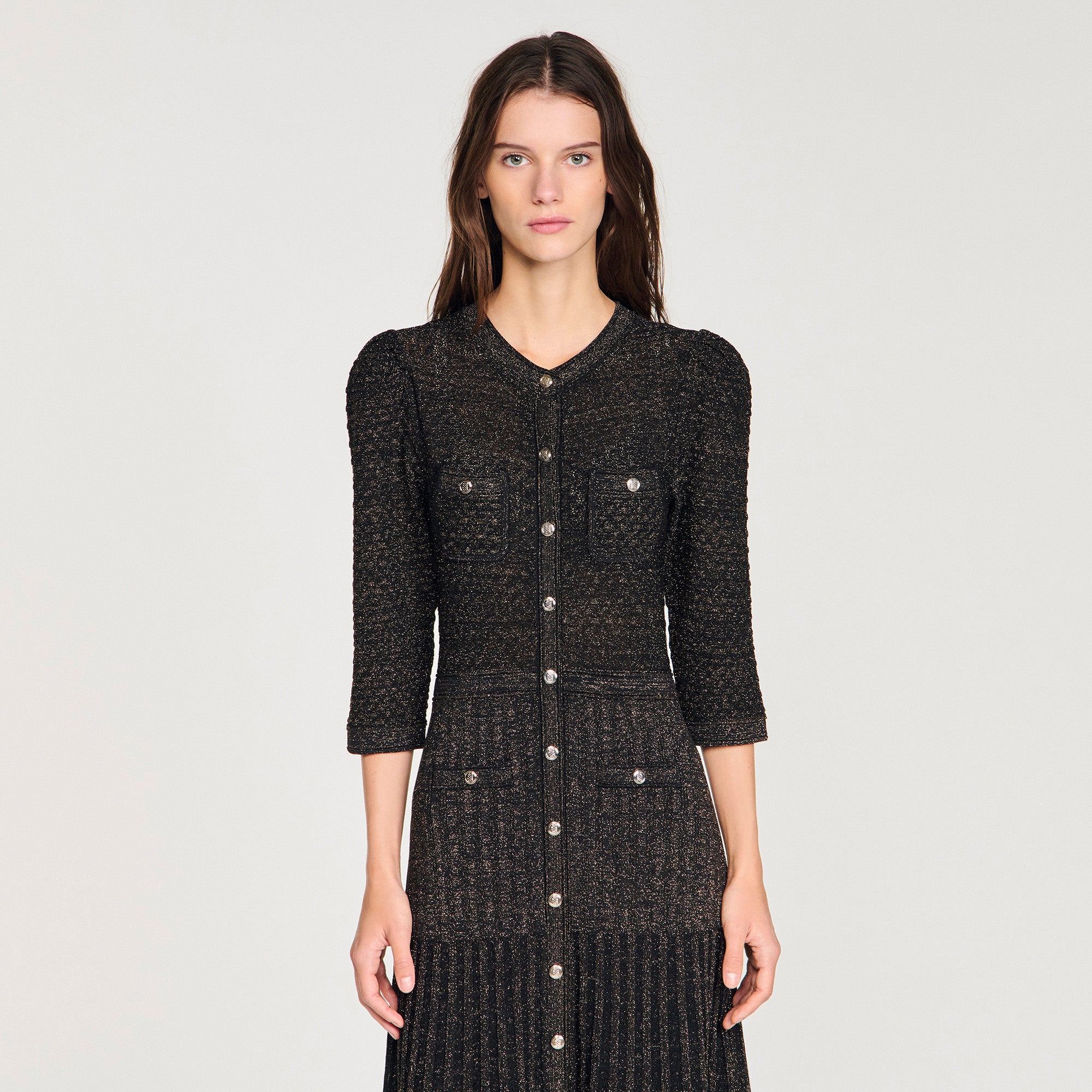 Ramia Pointelle Knit Midi Dress Black & Gold Ramia Pointelle Knit Midi Dress Black & Gold