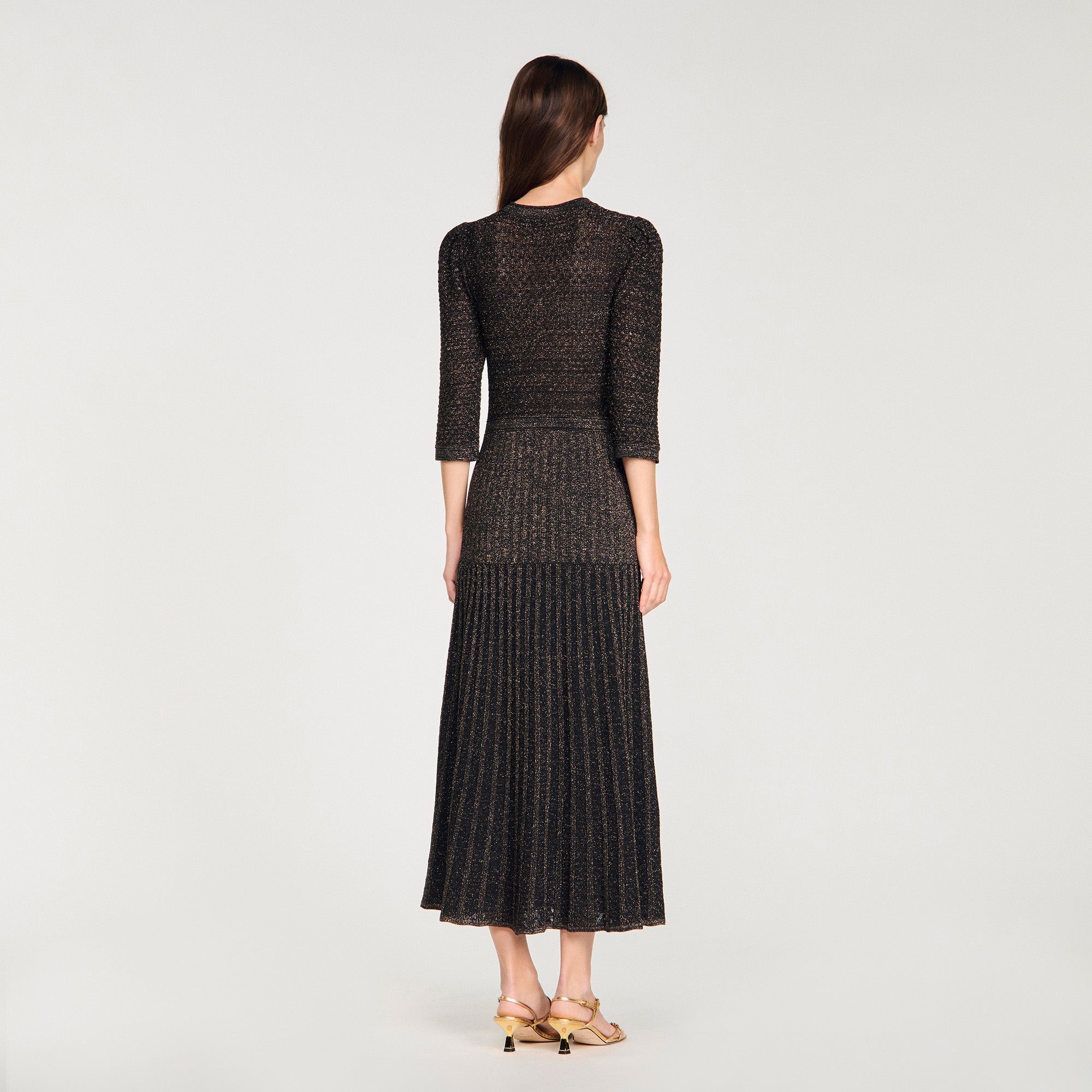 Ramia Pointelle Knit Midi Dress Black & Gold Ramia Pointelle Knit Midi Dress Black & Gold