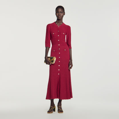 Ramia Pointelle knit midi dress Bordeaux