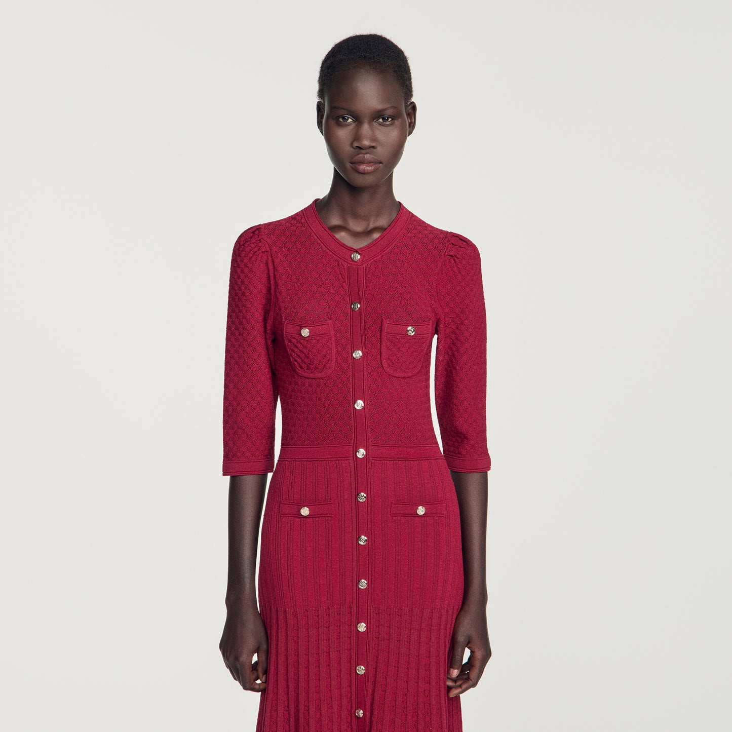 Ramia Pointelle knit midi dress Bordeaux
