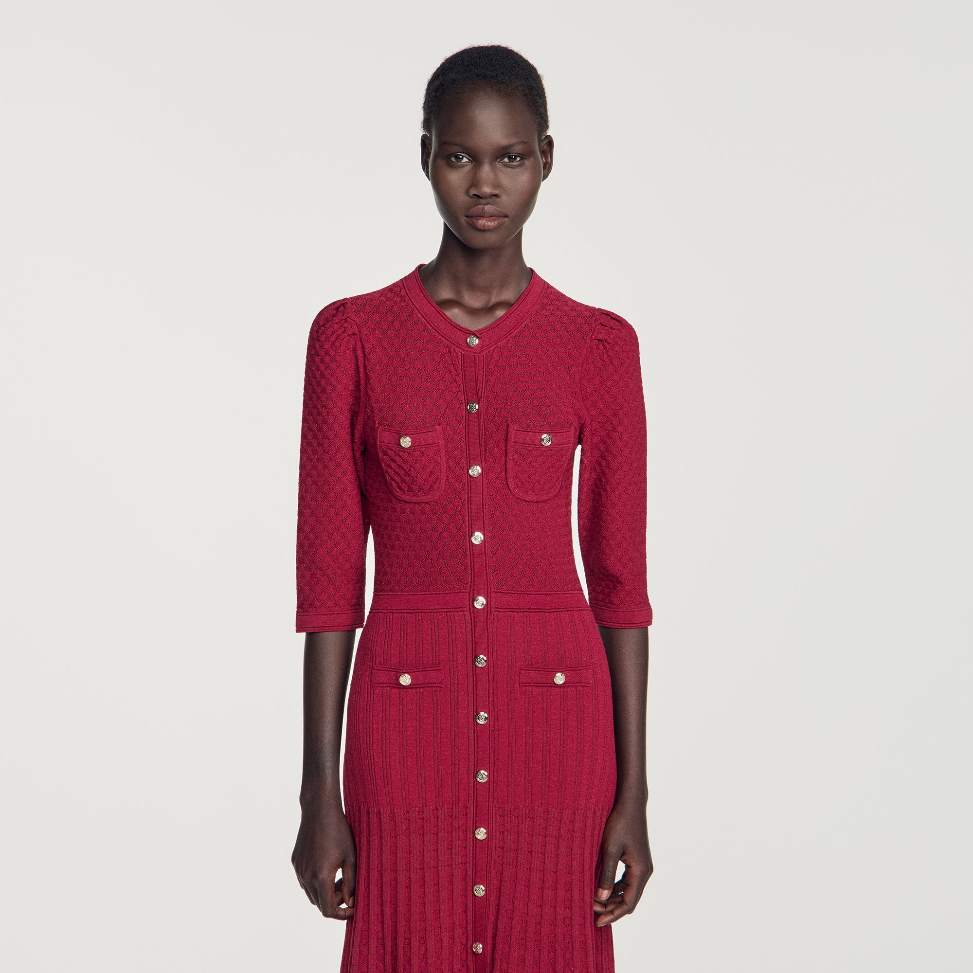 Ramia Pointelle knit midi dress Bordeaux