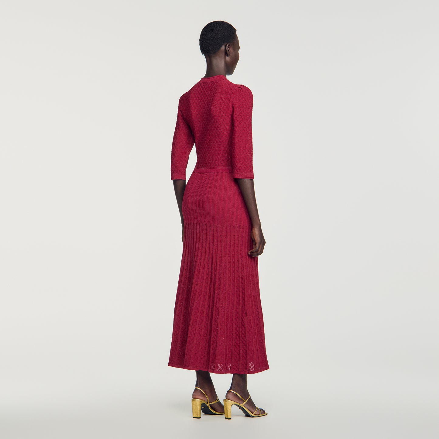 Ramia Pointelle knit midi dress Bordeaux