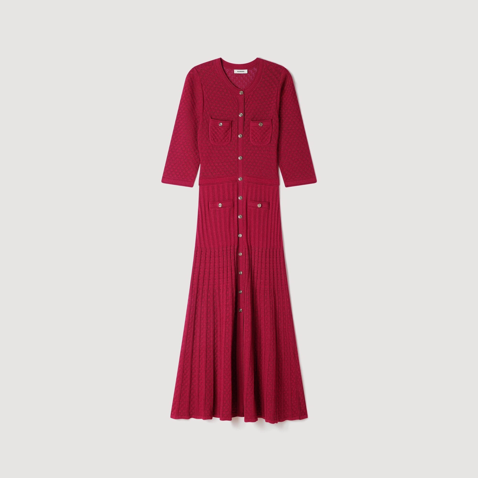 Ramia Pointelle knit midi dress Bordeaux