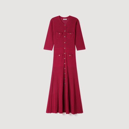 Ramia Pointelle knit midi dress Bordeaux