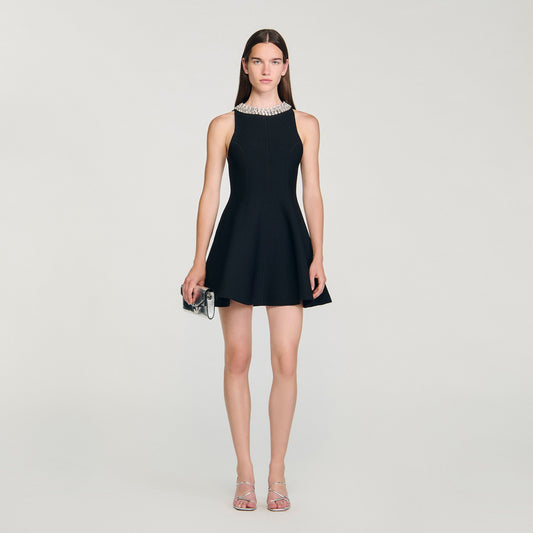 Darcy Short Dress With Pearl Collar Black