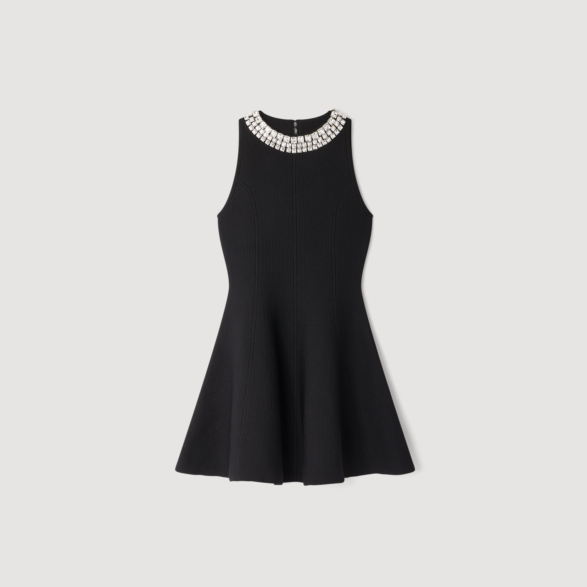 Darcy Short Dress With Rhinestone Collar Black
