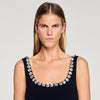 Nelya Short Dress With Rhinestone Neck Black