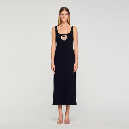 Sienna Rhinestone Heart Maxi Dress Black