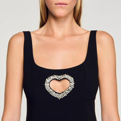 Sienna Rhinestone Heart Maxi Dress Black