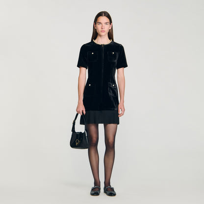 Isadora Short Velvet Dress Black