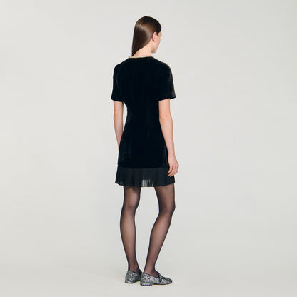 Isadora Short Velvet Dress Black