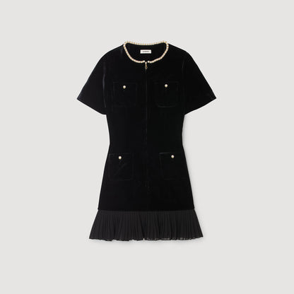 Isadora Short Velvet Dress Black