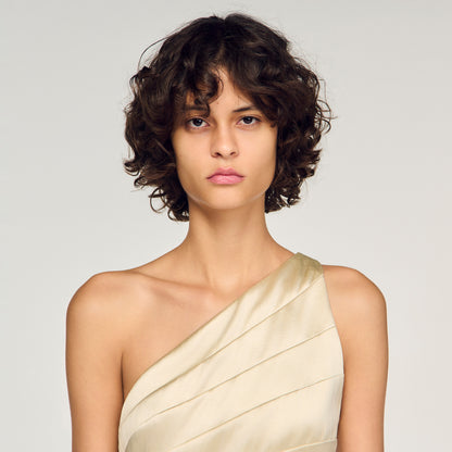 Sirene Short Cutaway Satin-Effect Dress Latte