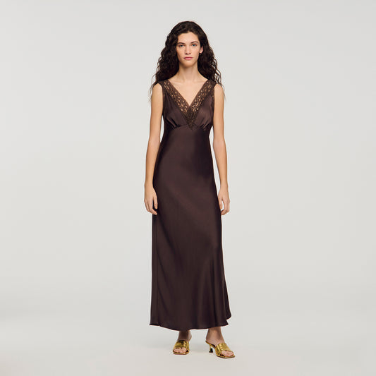 Behati Lace Collar Maxi Dress Brown