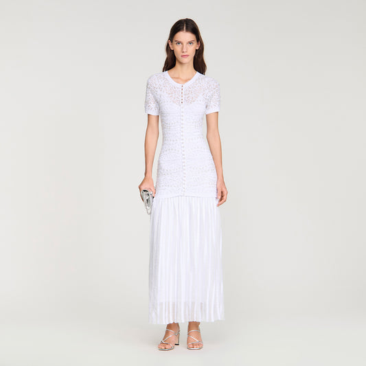 Levana Beaded Knit Maxi Dress White
