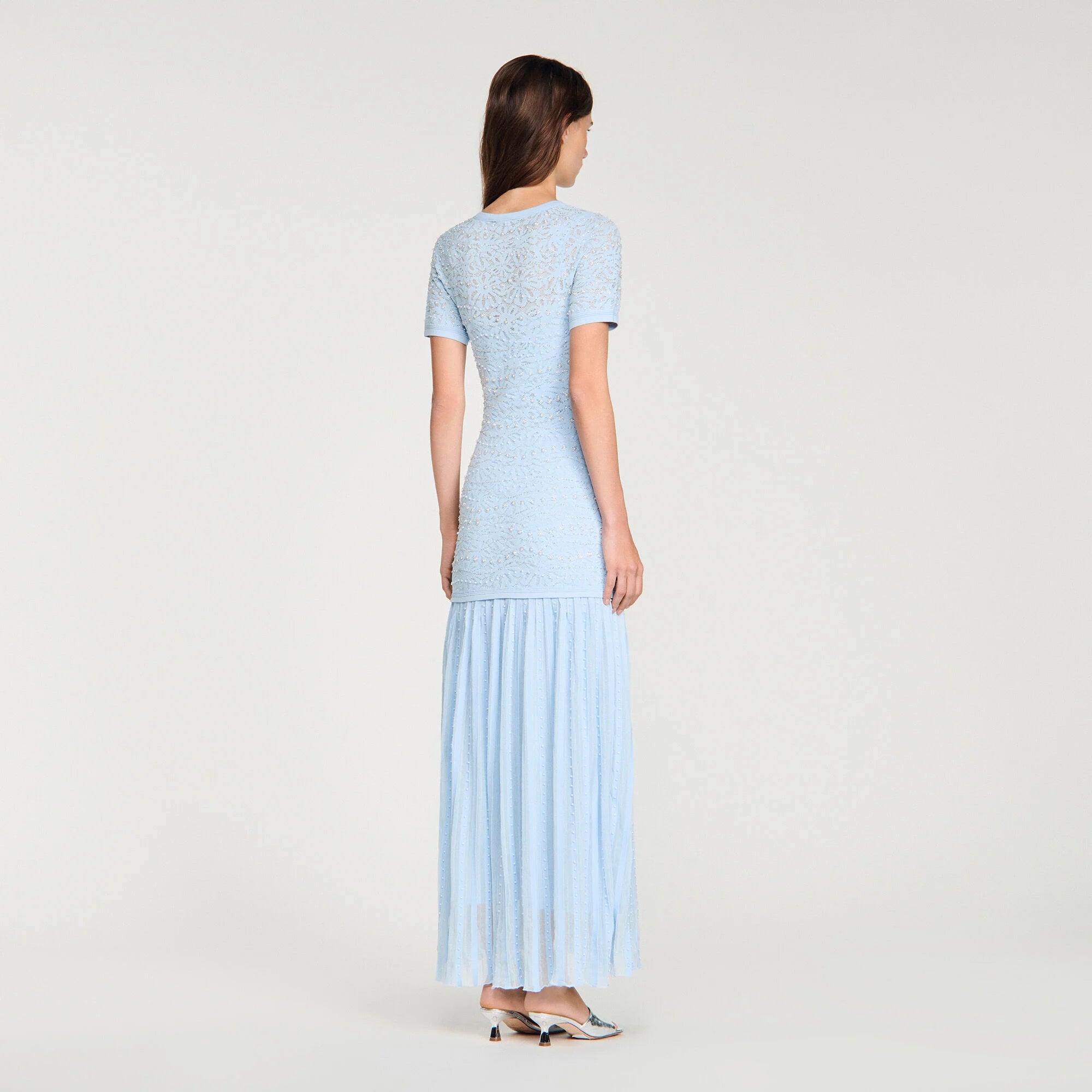 Levana Beaded Knit Maxi Dress Sky Blue