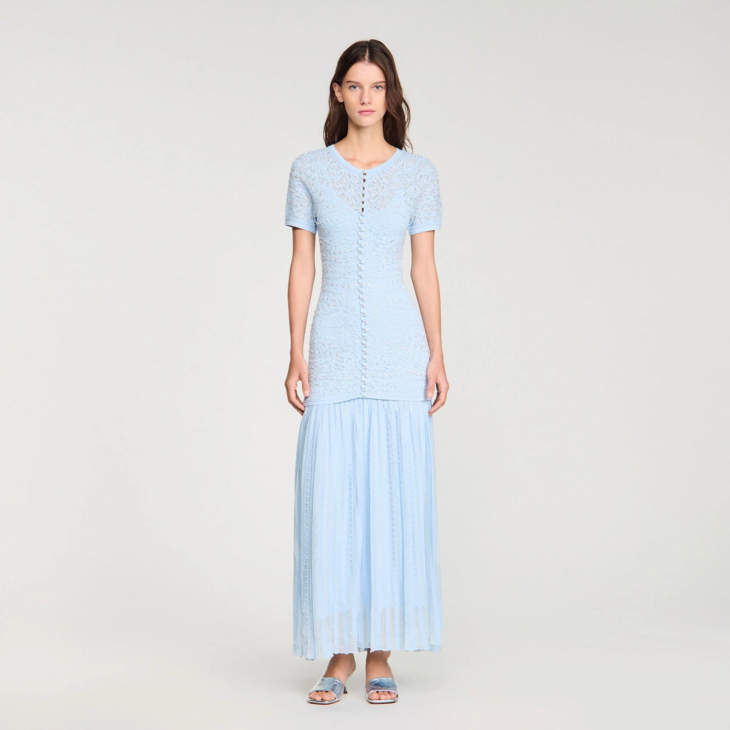 Levana Beaded Knit Maxi Dress Sky Blue