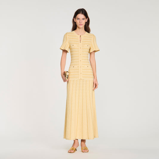 Diane Rhinestone Knit Maxi Dress Gold