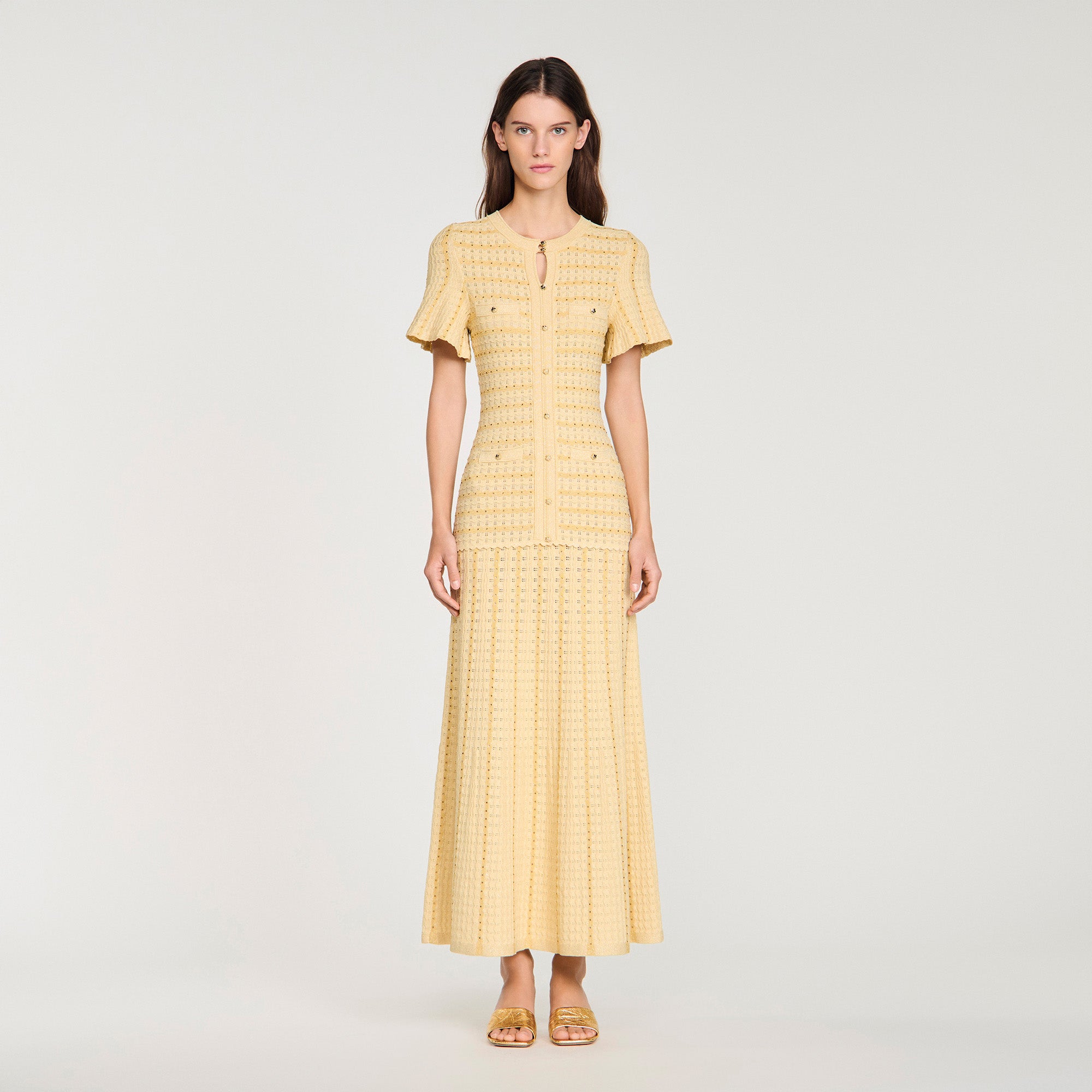 sandro dress gold Maxi dress Sandro Gold size 36 FR in Polyester