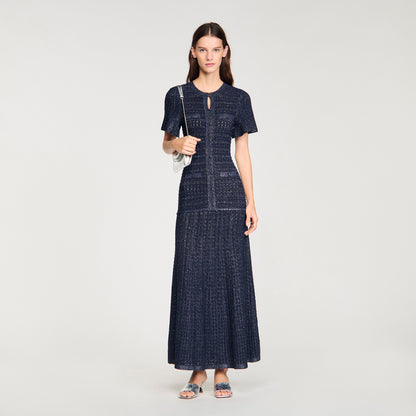 Diane Rhinestone Knit Maxi Dress Navy Blue