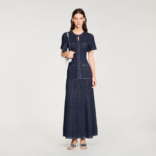 Diane Rhinestone Knit Maxi Dress Navy Blue