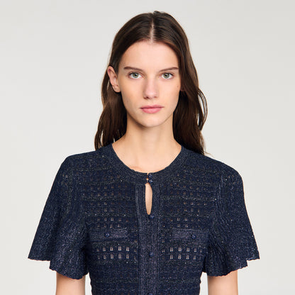 Diane Rhinestone Knit Maxi Dress Navy Blue