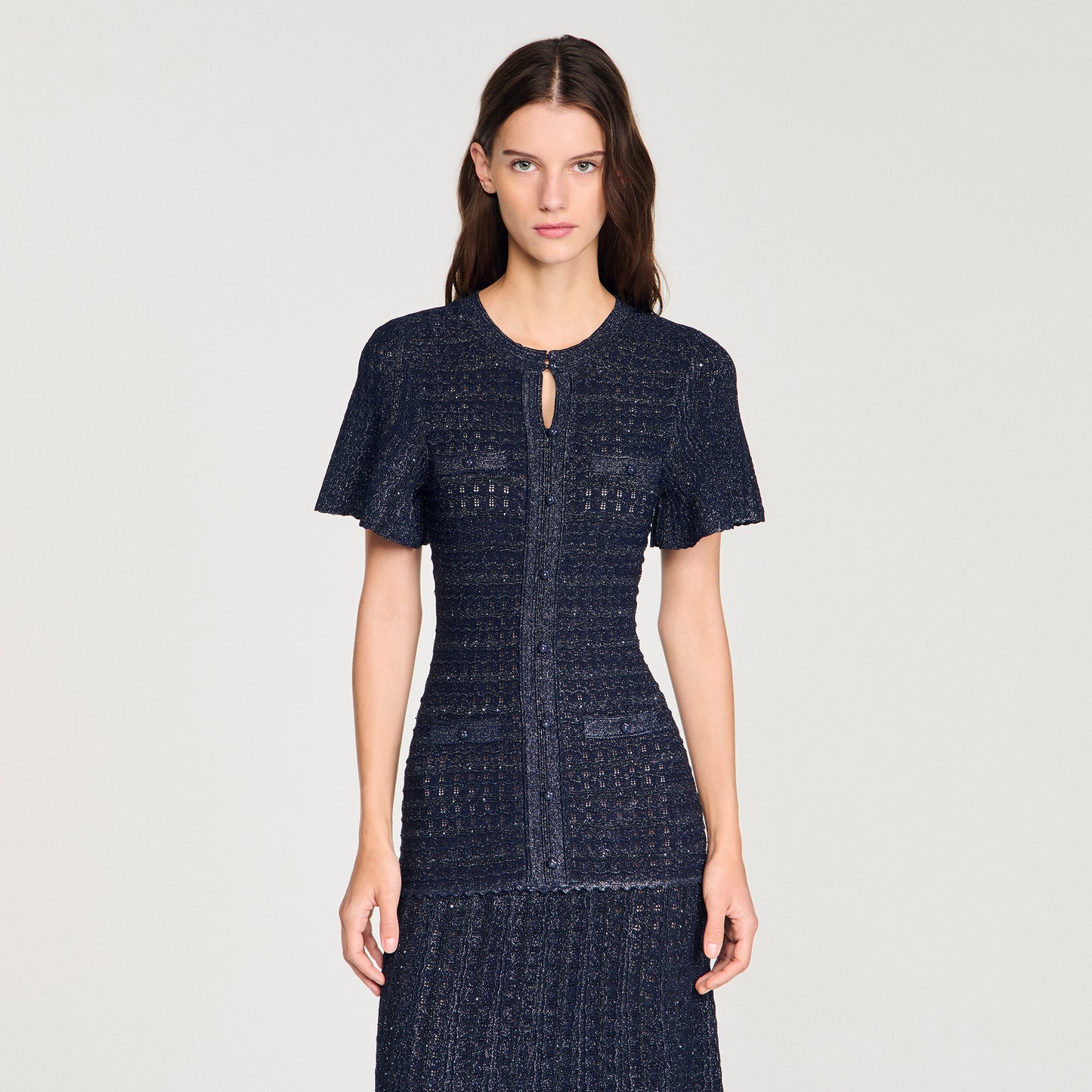 Diane Rhinestone Knit Maxi Dress Navy Blue