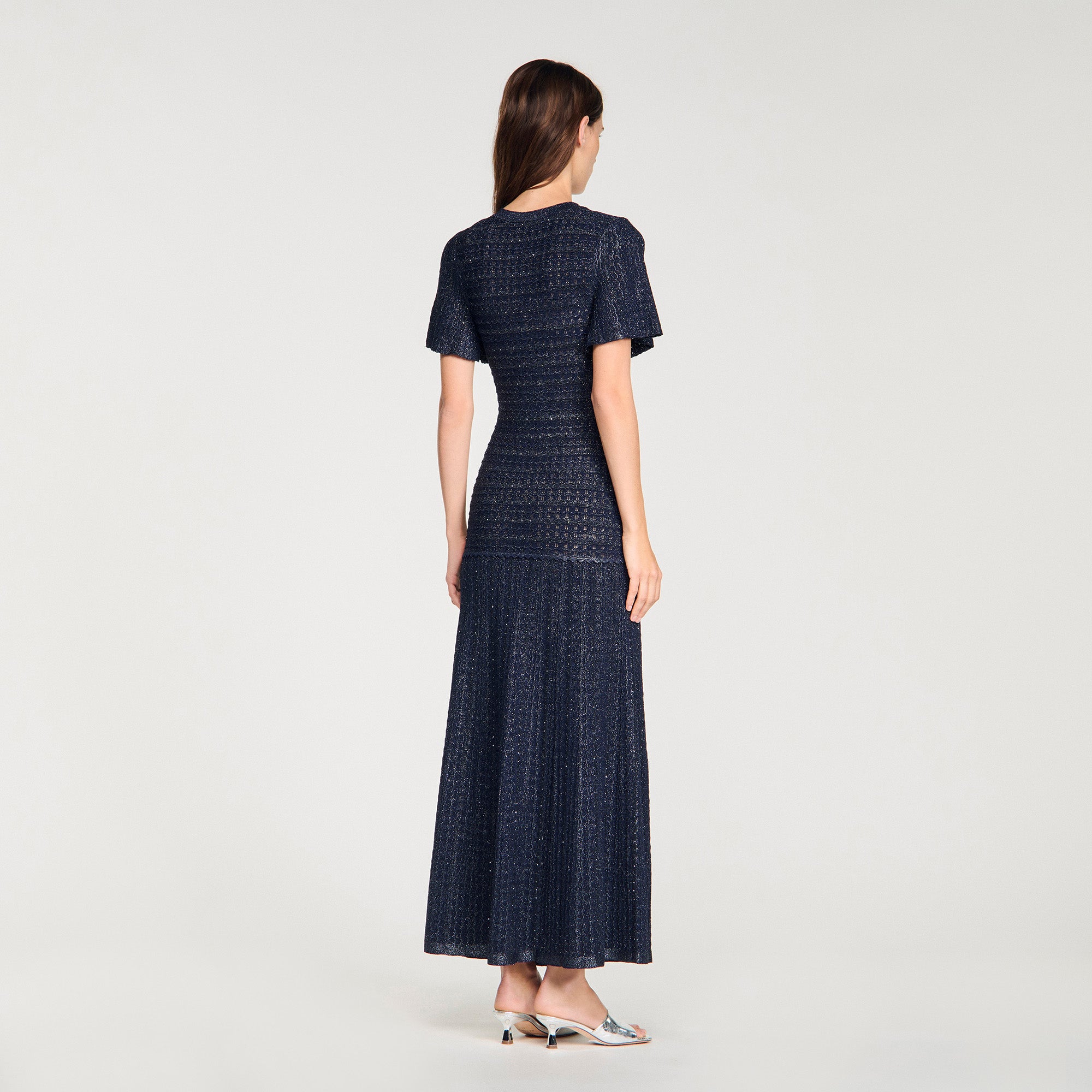 Diane Rhinestone Knit Maxi Dress Navy Blue