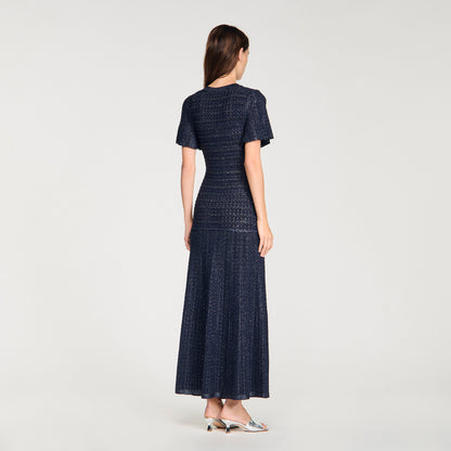 Diane Rhinestone Knit Maxi Dress Navy Blue