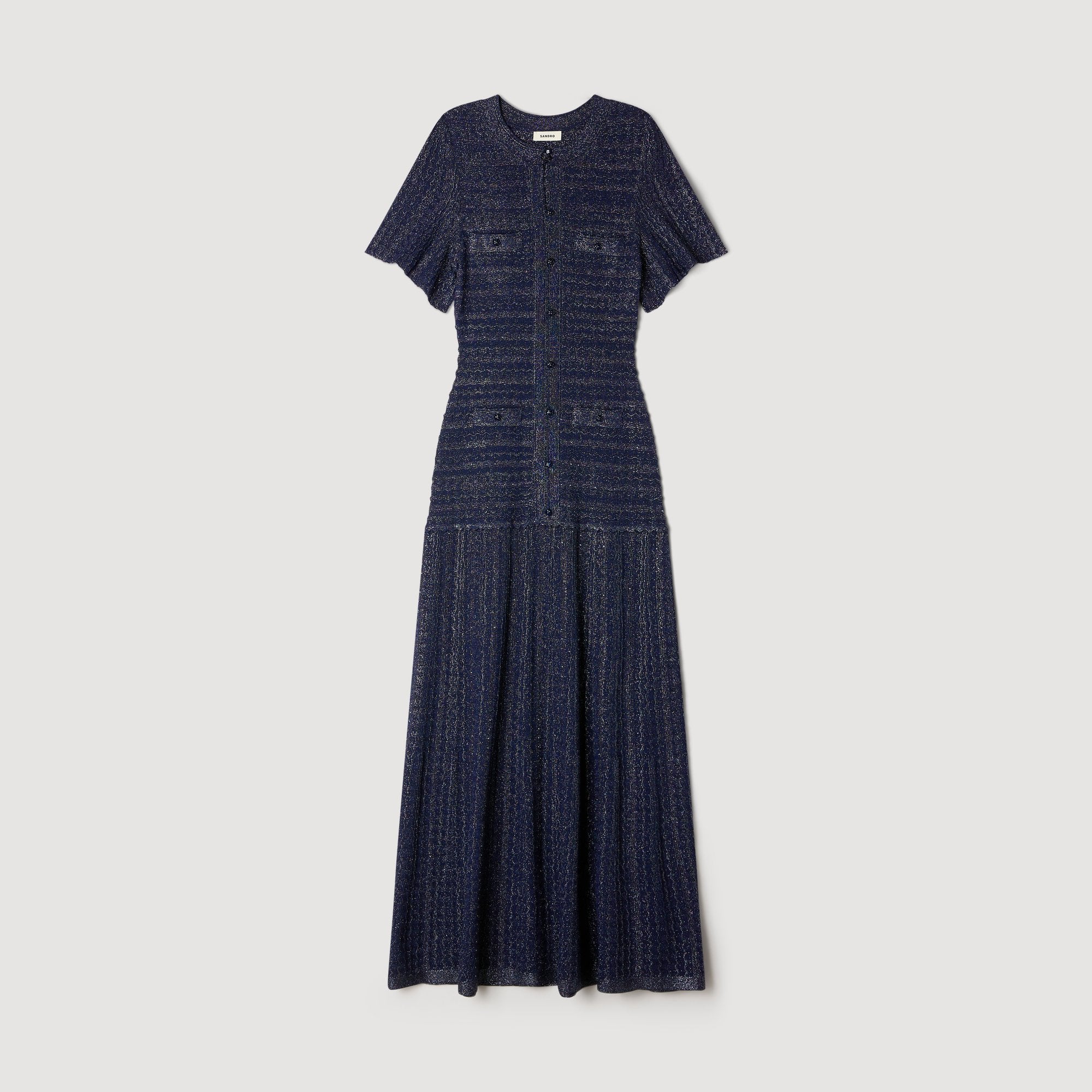 Diane Rhinestone Knit Maxi Dress Navy Blue