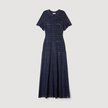 Diane Rhinestone Knit Maxi Dress Navy Blue