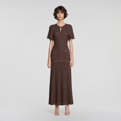 Diane Rhinestone knit maxi dress Brown