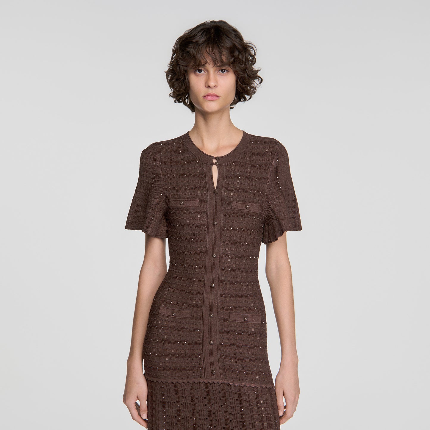 Diane Rhinestone knit maxi dress Brown