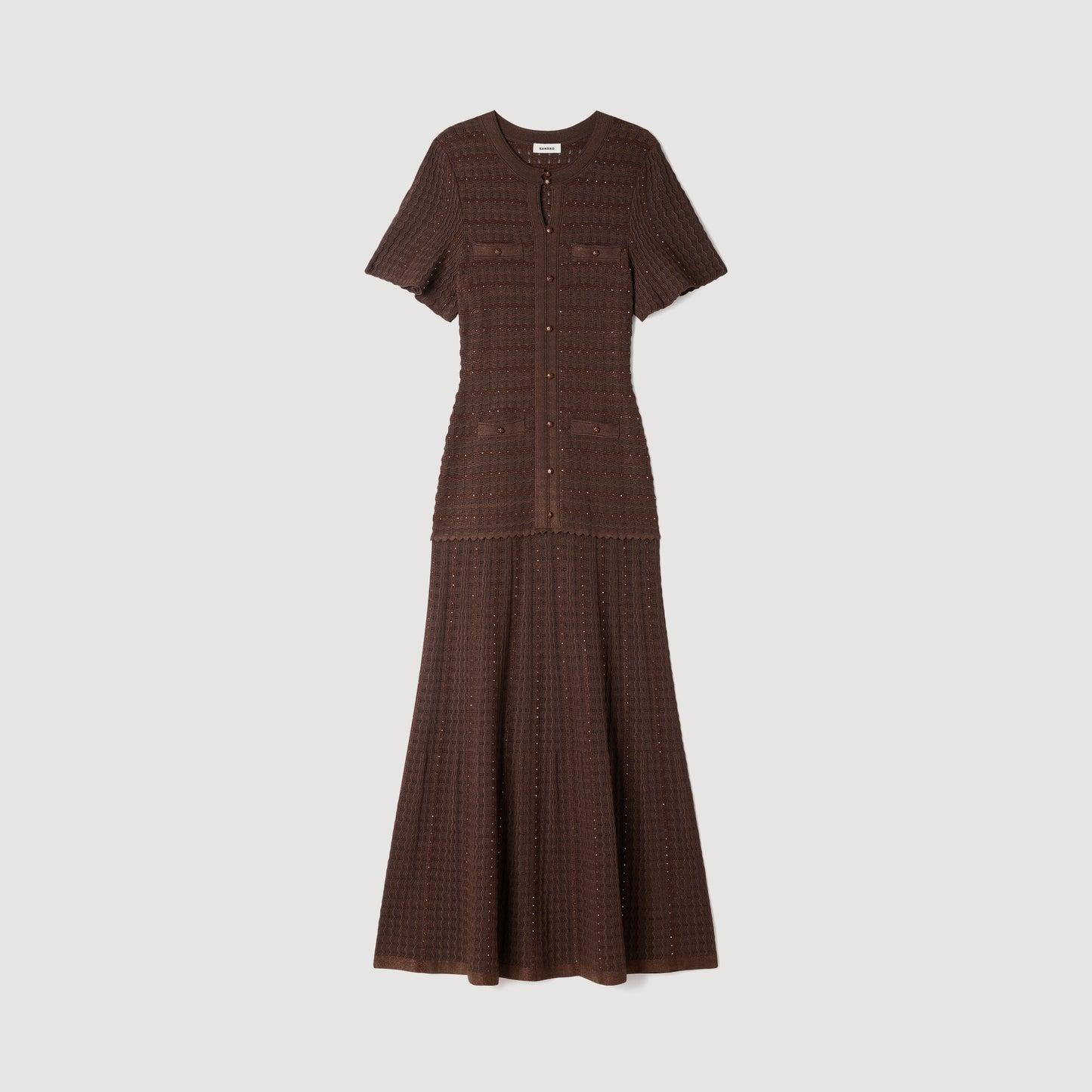 Diane Rhinestone knit maxi dress Brown