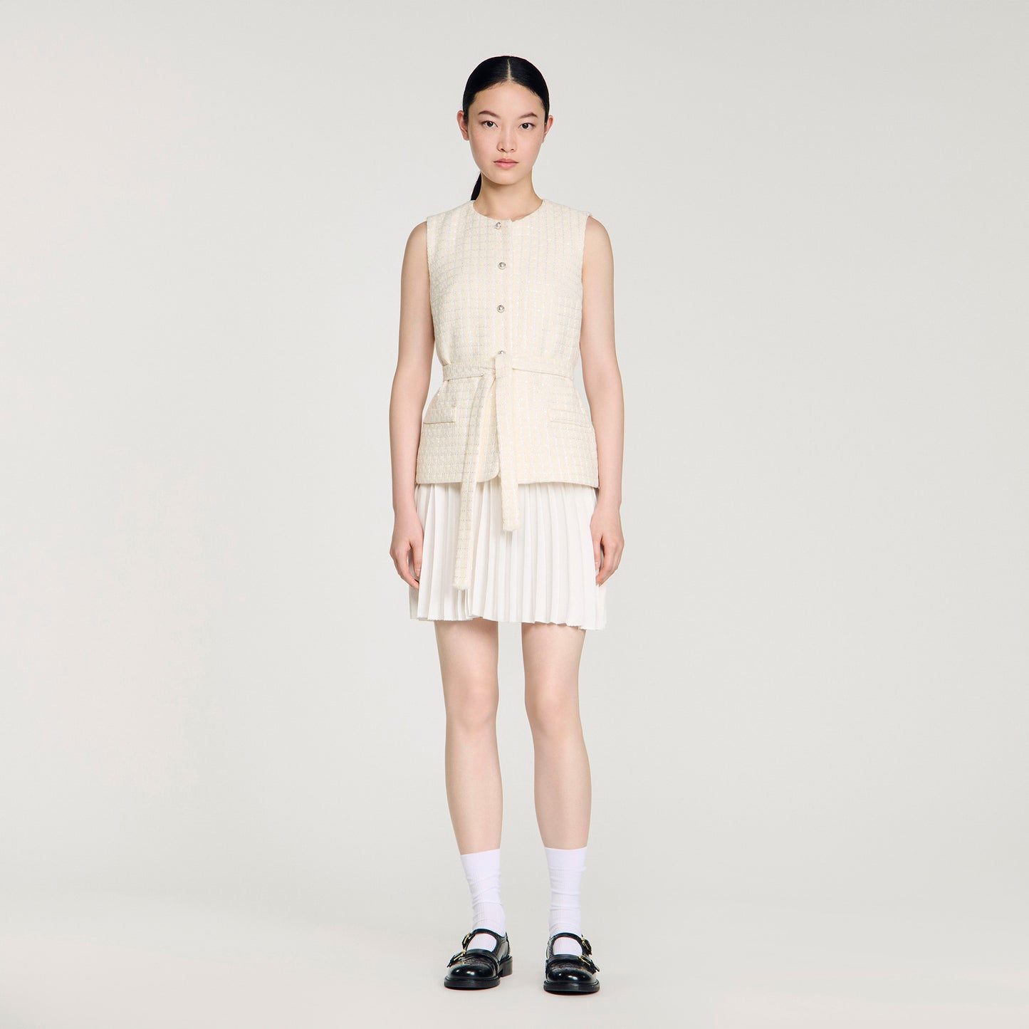 Bloom Two-Material Short Dress Ecru