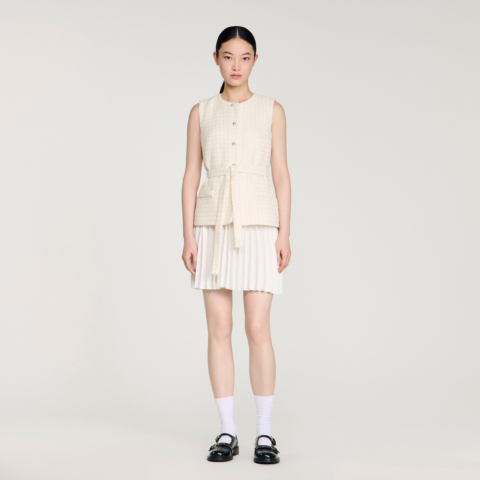 Bloom Two-Material Short Dress Ecru