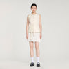 Bloom Two-Material Short Dress Ecru