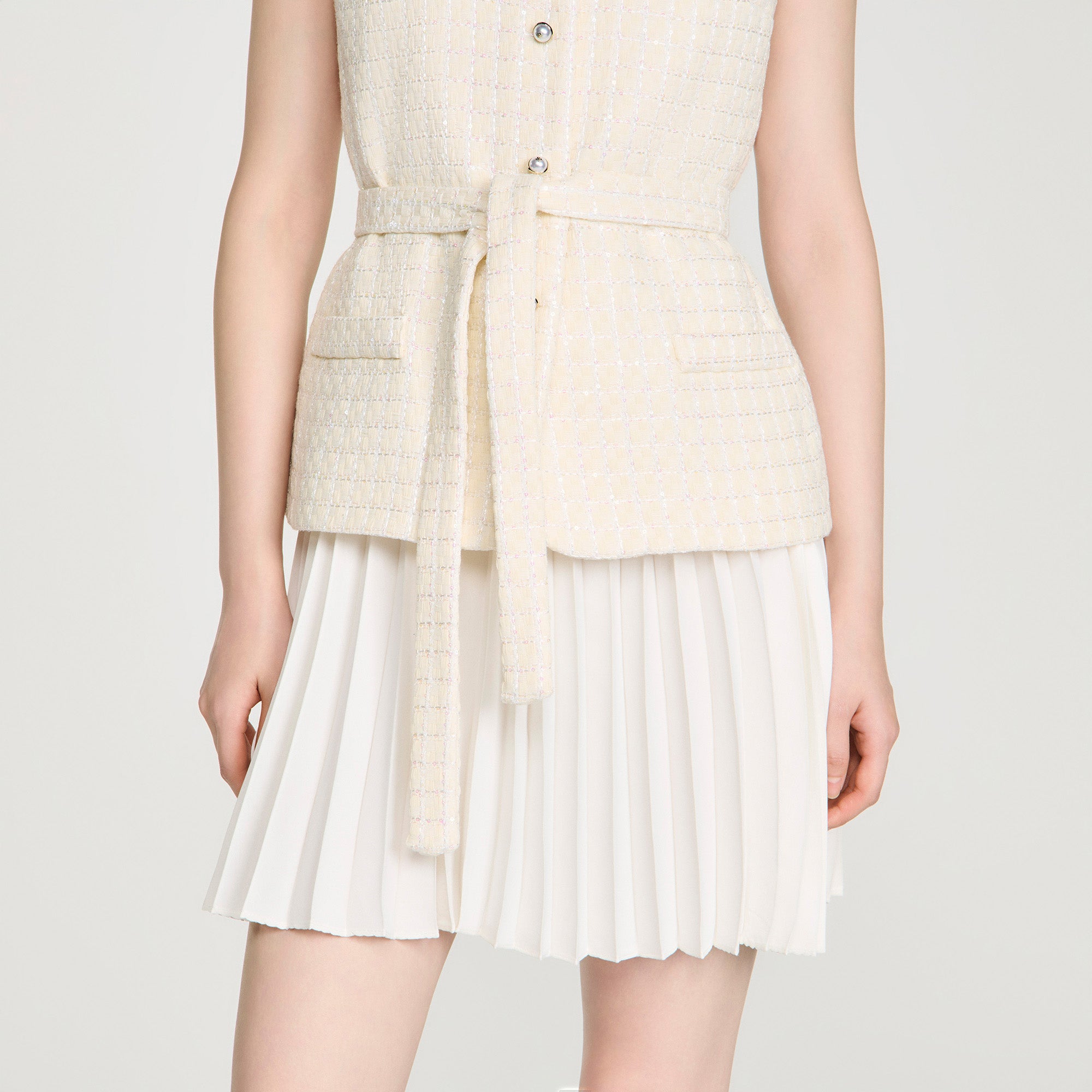 Bloom Two-Material Short Dress Ecru