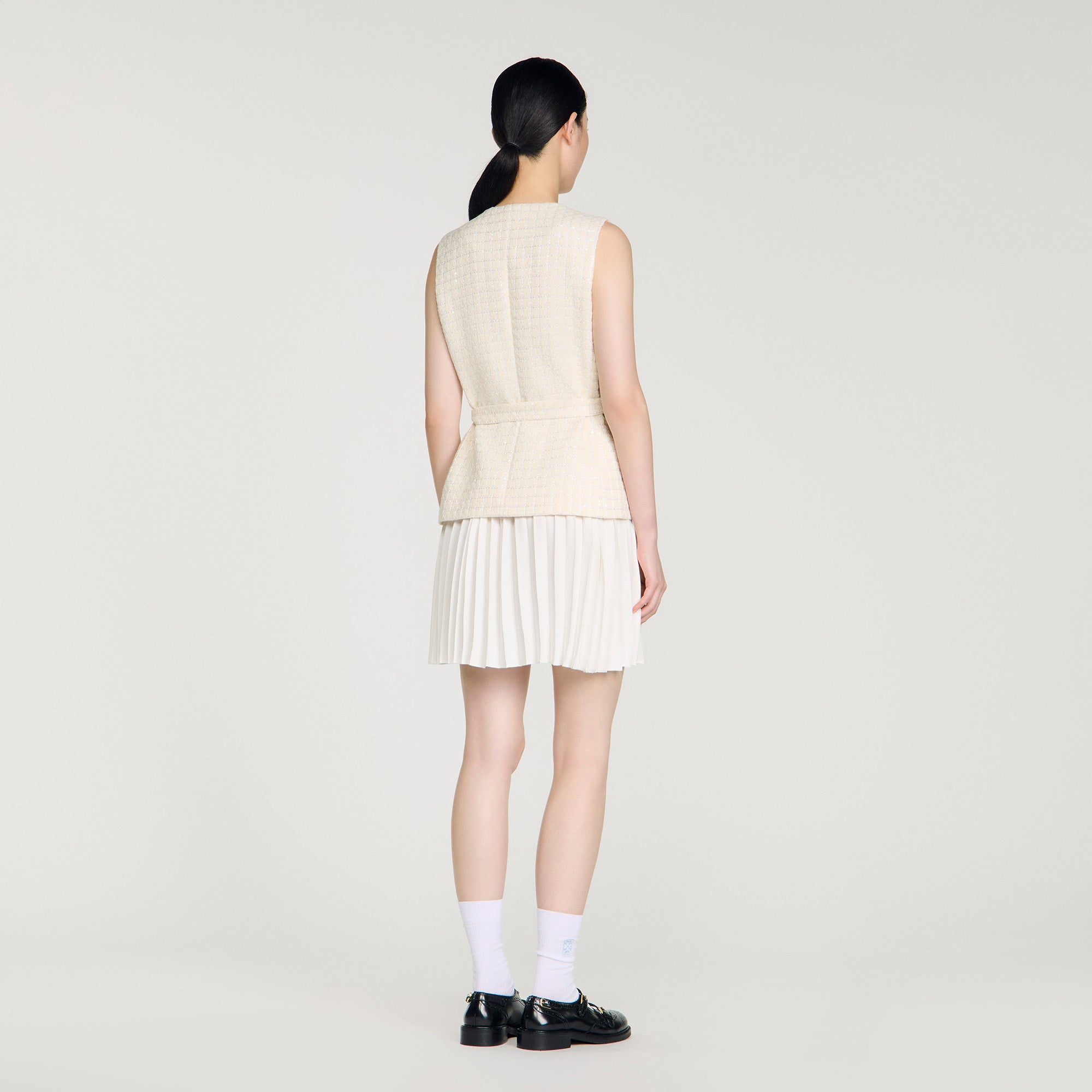 Bloom Two-Material Short Dress Ecru