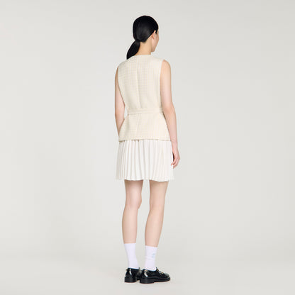 Bloom Two-Material Short Dress Ecru