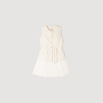 Bloom Two-Material Short Dress Ecru