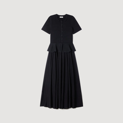 Judith Peplum Knit Maxi Dress Black