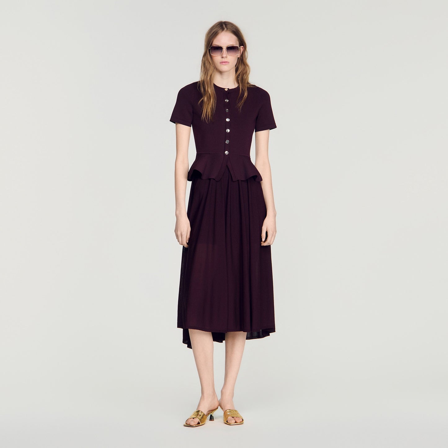 Judith Knit maxi dress with peplum Bordeaux