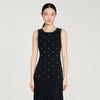 Theodora Rhinestone Flower Print Maxi Dress Black
