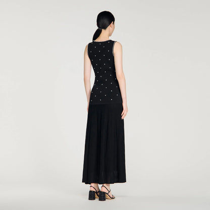 Theodora Rhinestone Flower Print Maxi Dress Black