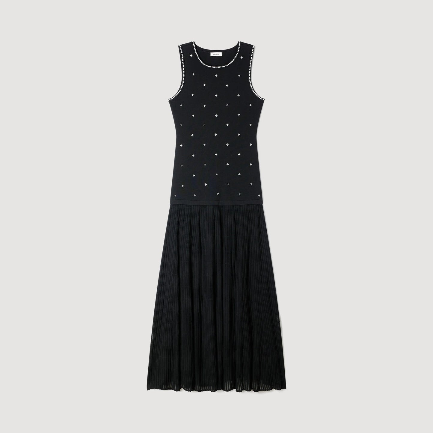 Theodora Rhinestone Flower Print Maxi Dress Black