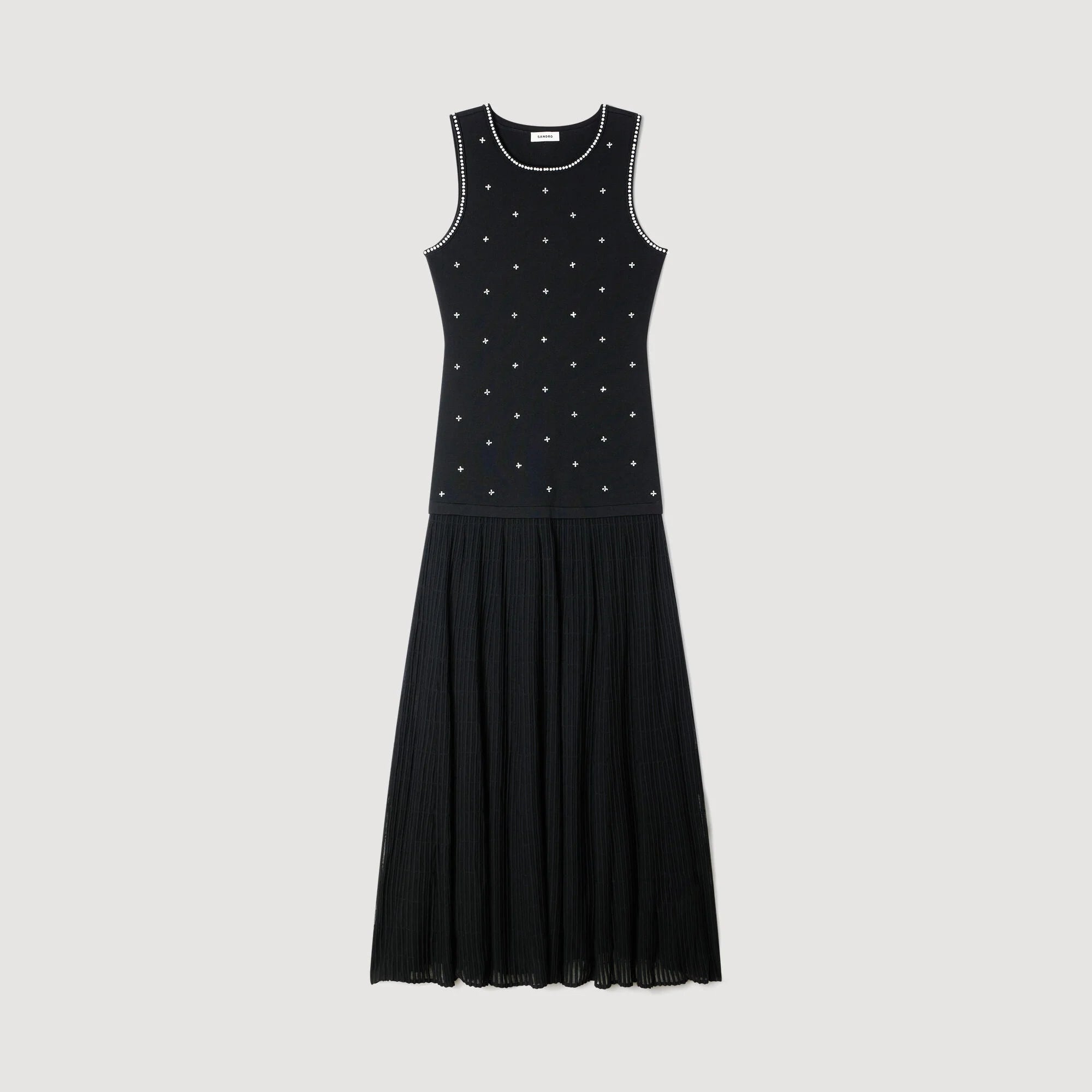 Theodora Rhinestone Flower Print Maxi Dress Black