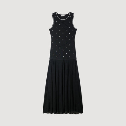Theodora Rhinestone Flower Print Maxi Dress Black